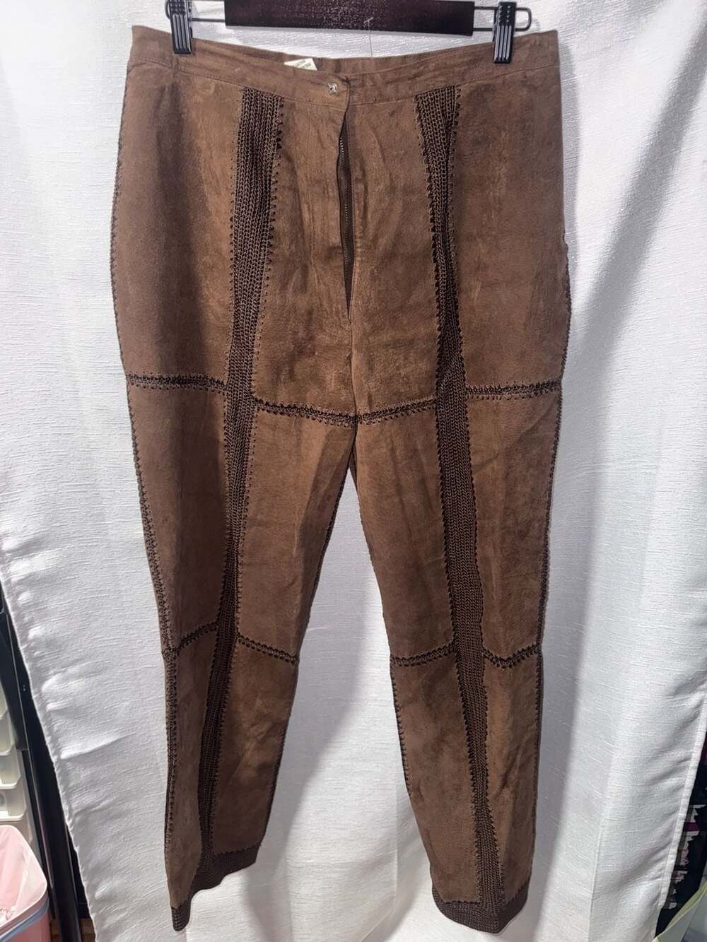 S.M.H. Vintage Brown Suede Leather Patchwork Trousers